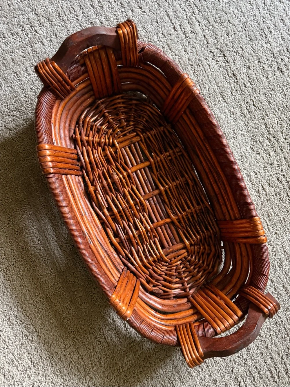Woven Rattan Oval Serving Basket - Brown
